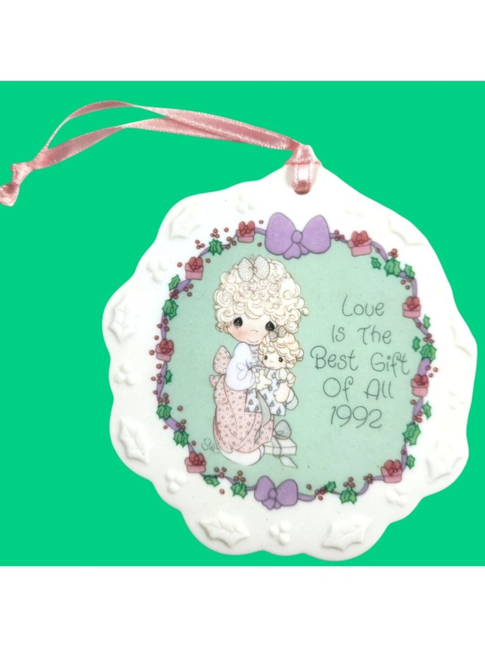 Precious Moments Ornament 90s Porcelain "Love Is The Best Gift Of All" christmas
